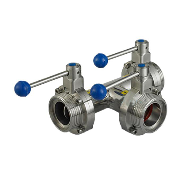 Stainless Steel Aisi Sanitary Manual Three Way Butterfly Valves