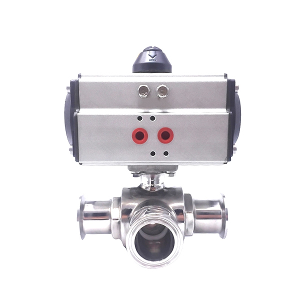 Sanitary Stainless Steel TC Clamp Three-Way Ball Valve, Pneumatic ...